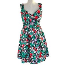 OSCAR DE LA RENTA Multicolor Floral Print Cotton Blend Midi Dress, Sz 10 US