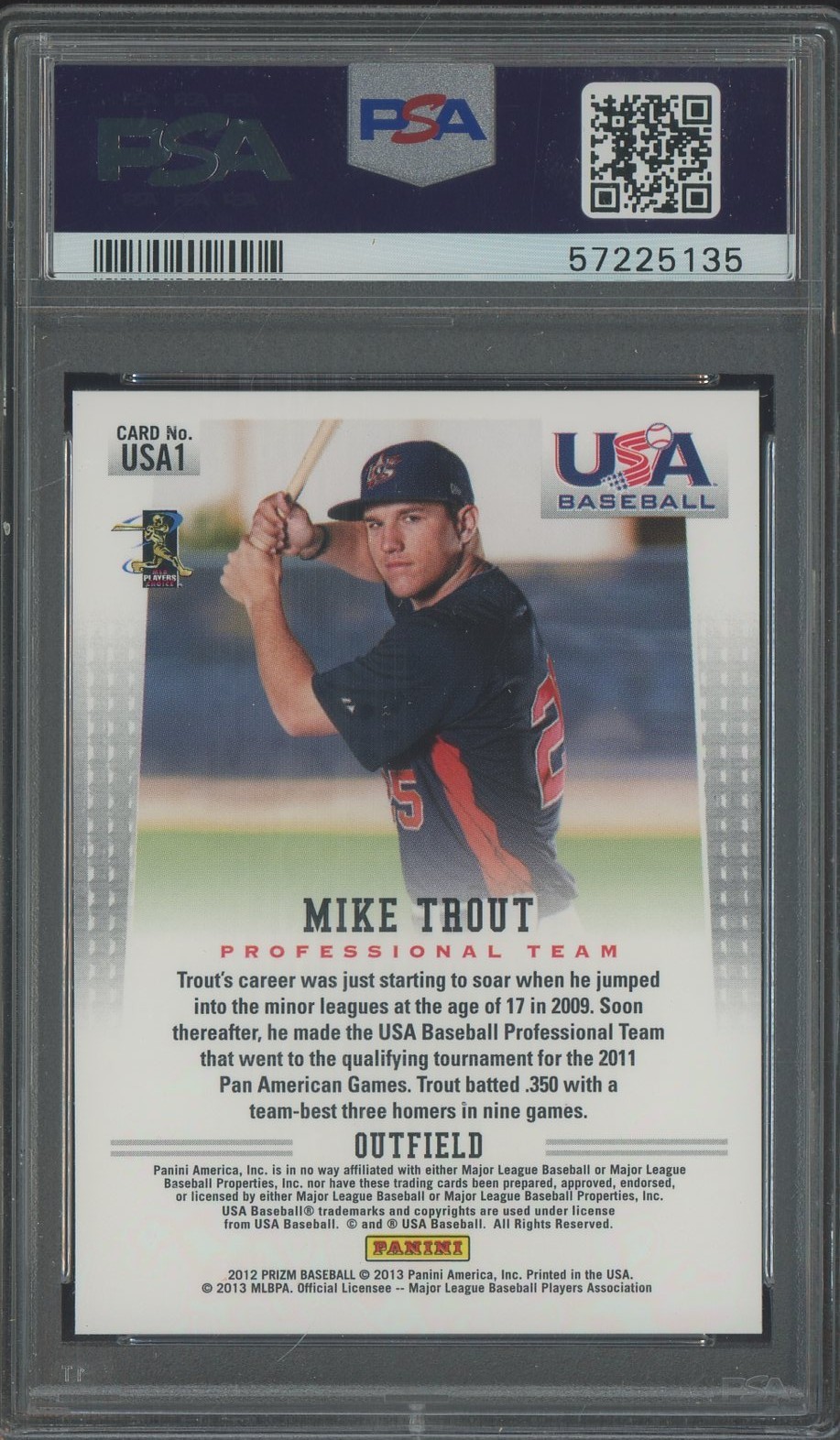 2012 Panini Prizm USA Baseball #USA1 Mike Trout RC Rookie PSA 10 GEM MINT view 2