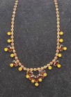Vintage Citrine Topaz Yellow Rhinestones Necklace Open Back Marquise  — photo 2