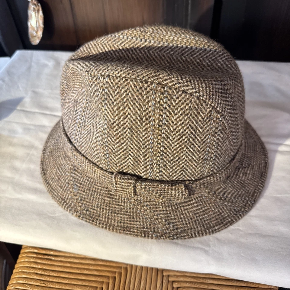 Sombrero Trilby Vintage Stetson Marrón Lana Camel Tweed. Talla XL Foto 2 de 4
