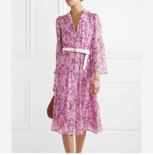MICHAEL Michael Kors Pink Floral  Belted Midi Dress Long Sleeve
