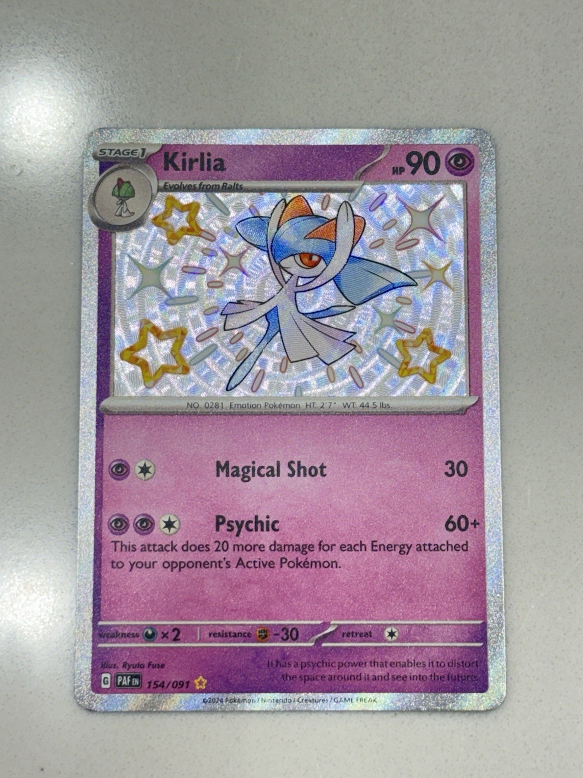 Pokemon TCG Kirlia 154/091 SV Paldean Fates Shiny Rare Holo 90 HP EN