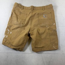 Carhartt Mens Relaxed Fit Canvas Work Shorts Brown Distressed Paint Size 40