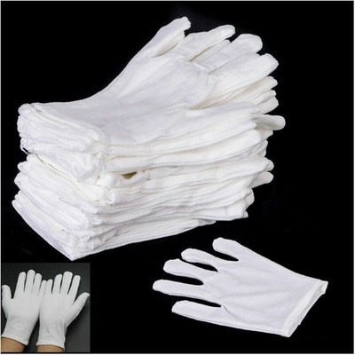 12 Pairs Unisex Cotton White Inspection Gardening Work Gloves L Size Protective 