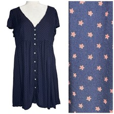 Denim & Supply Ralph Lauren Babydoll Dress XL Blue Red Stars Ruffle Trim Pockets