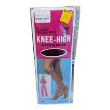 K-Mart Sheer Seamless Nylon Knee High Stockings Wide Band Brown Mist 8 1/2-11
