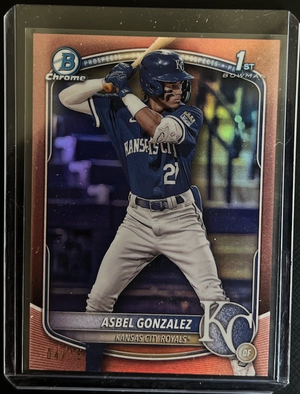 2025 1st Bowman Chrome Asbel Gonzalez rose Gold 04/15  SSP Royals 🔥🔥