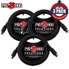 3-PACK Pig Hog PMID10 10FT 5-Pin Heavy Duty Midi Cable Black