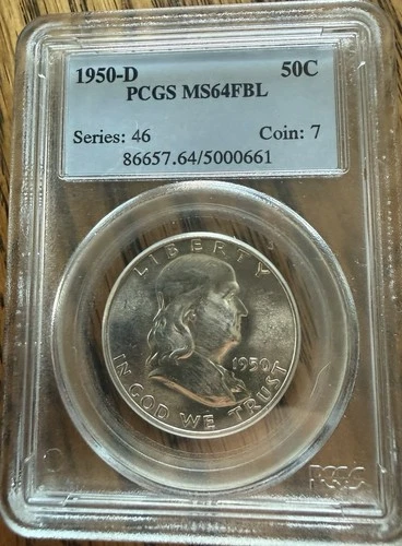 1950-D Franklin Half Dollar PCGS MS64FBL Silver Denver Uncirculated