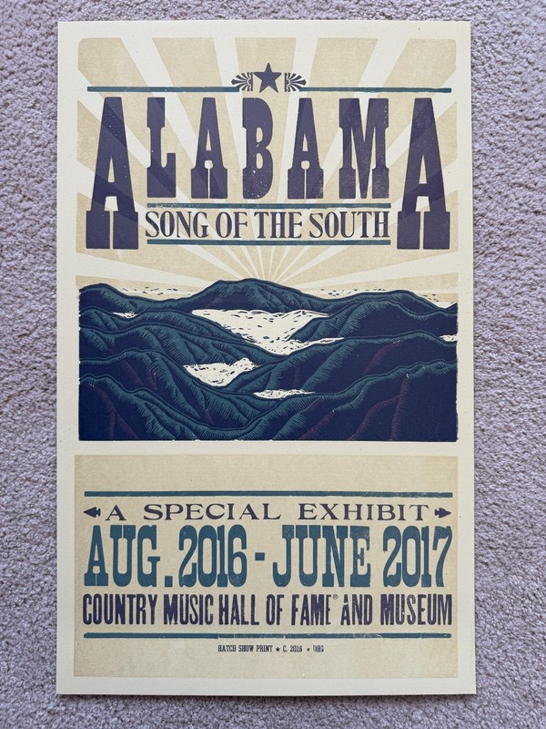 COUNTRY MUSIC POSTER - NASHVILLE - ALABAMA - 2016 - ORIGINAL - 13.5" X 22.5"