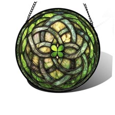Stained Glass Window Hanging, Abstract Clover Sun Catchers 6.3x6.3 IN Green