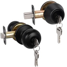 Entry Door Knob and Single Cylinder Deadbolt Set, Door Knob with Lock and Key...