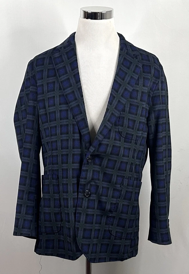 Tailorbyrd 44R Corduroy Sport Coat Blue Green Plaid Two Button Double Vented - Image 2 of 4