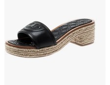 Tory Burch Fleming Espadrille Mules Heels Black Size 9 Slides Sandals Shoes