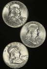1960-D, 1962-D, 1963-D FRANKLIN HALF DOLLARS LOT OF (3) SILVER COINS AU/UNC