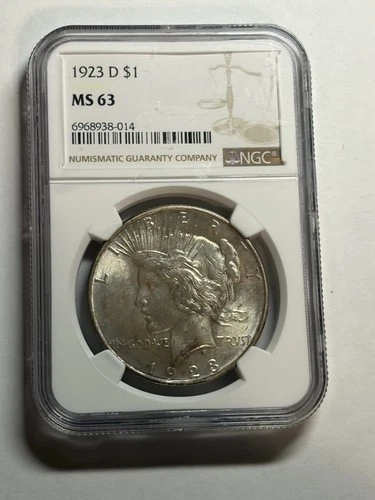 1923-D Peace Silver Dollar NGC MS63 Nice Luster Tougher Date