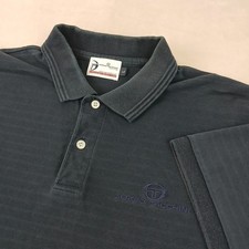 VTG Sergio Tacchini Large Mens Polo Shirt Boxy Navy Blue 20x25  Fits A Small  