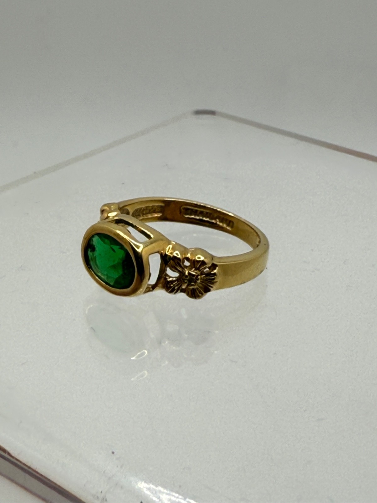  Vintage Camrose Kross JBK Ring Green Rhinestone Gold Tone  COA Size 5