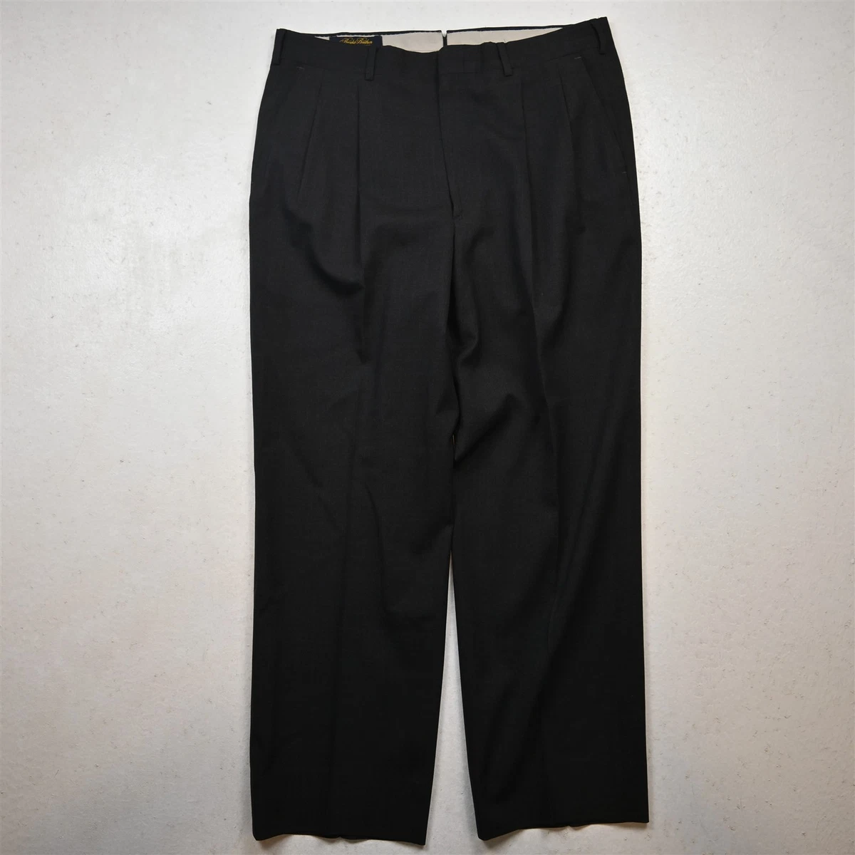 Pantalon Vintage Brooks Brothers – Laine, Noir, Plissé, Taille 42, Homme