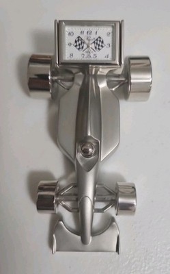 Vintage~ Heavy Diecast~Miniature Formula-1 Race Car~Quartz clock has battery tab