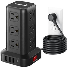 PD 20W USB C Surge Protector, Mini Power Strip Tower Travel 12 AC 4 6.5 FT