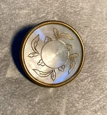 Antique Carved Shell Button With Gold Design Set In BRASS BUTTON