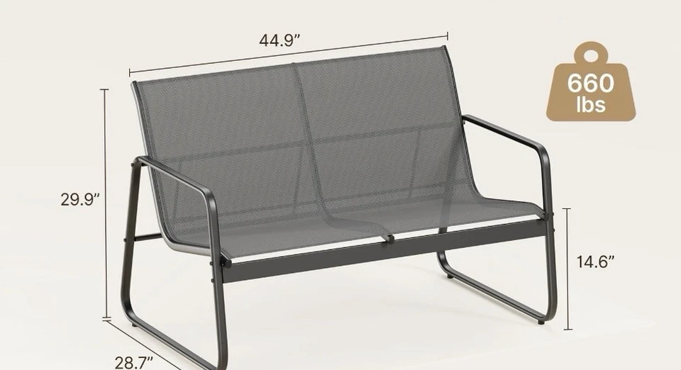 Juego de 4 piezas de patio, juego de muebles de exterior/loveseat y tela textil fresca, gris Foto 4 de 4