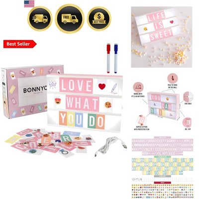 Pink Cinema Light Box with 400 Letters, Emojis, 2 Markers. Led Light Box Home...