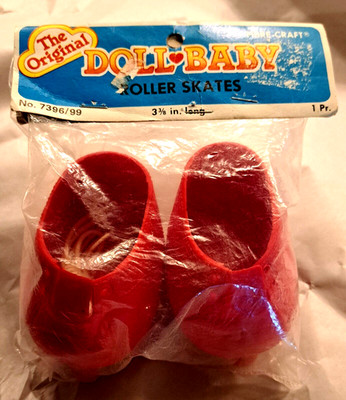 Vintage Fibre-Craft Baby Doll Red Roller Skates fits Cabbage Patch Kids NEW NIP 