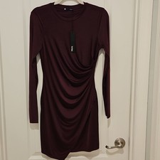 Krisa Burgundy Ruched Bodycon Dress – Size Small