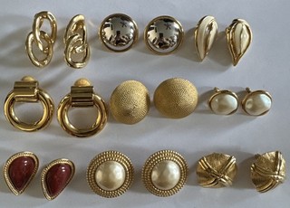 Vintage Gold Tone Clip On Earrings Lot Signed Monet Carolee