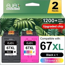 67XL Ink Cartridge Black/Color Combo Pack Compatible for HP Works DeskJet 1255