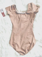 Capezio TB133 Short Sleeve Leotard Nude Tan Dance Ballet Gymnastics Medium NWT