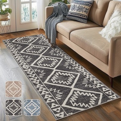 2x8 Runner Rug black  Washable Modern Mat Soft Low Pile Non Slip Accent Mat