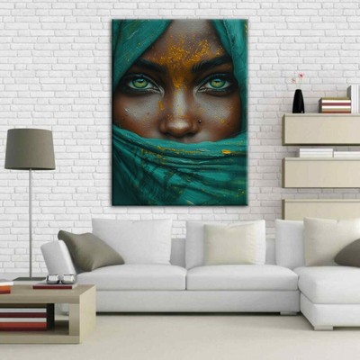 Passionate look wall art, African girl's green eyes home decor canvas