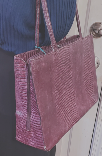 Vntg Franklin Covey Genuine Leather Briefcase Laptop Bag Travel Tote Plum Croc - Picture 4 of 11