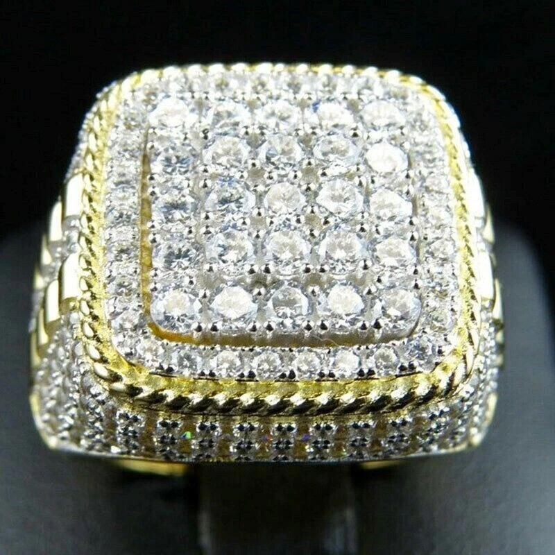 Anillo de propuesta de 3 quilates con circonita cúbica para hombre enchapado en oro amarillo de 14 quilates lujoso anillo de regalo de Navidad Foto 4 de 4