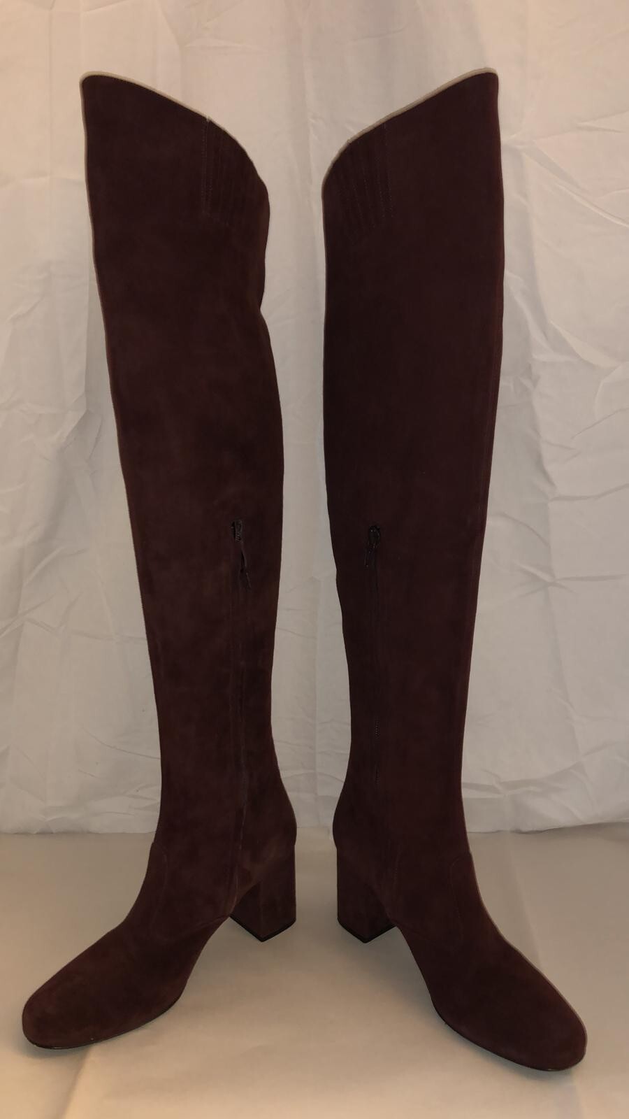 STIVALI ALTI SOPRA IL GINOCCHIO 37 5 7❤ SAINT LAURENT pelle scamosciata borgogna tacco basso