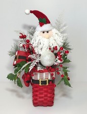 SANTA CHRISTMAS CENTERPIECE RED BASKET HOLIDAY XMAS WHIMSICAL DECORATION GIFT