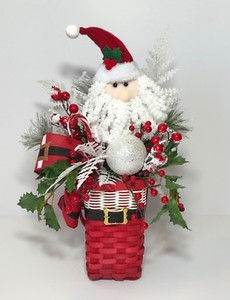 Santa Christmas Centerpiece Red Basket Holiday Xmas Whimsical
