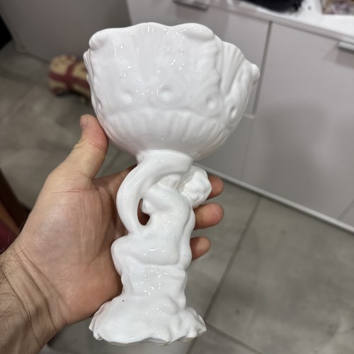 Vintage Antique Vase White Cherub Boy Porcelain Ceramic Urn Soap Dish Rare - Picture 3 of 13