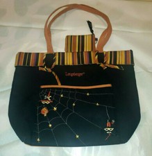 Longaberger Autumn Stripe Halloween Spider Web Tote Purse Retired plus coin