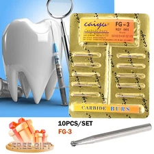 10Pcs Dental Round Carbide Steel Drills Burs FG Bur for High-Speed Handpiece