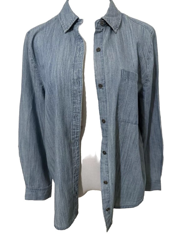 New Women's Size Large STYLE & CO Button Front Long Sleeve Denim Shirt Blue