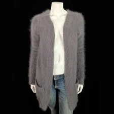 80% Angora Fuzzy  THEORY Gray Open Front Duster Cardigan Sweater 34 in bust