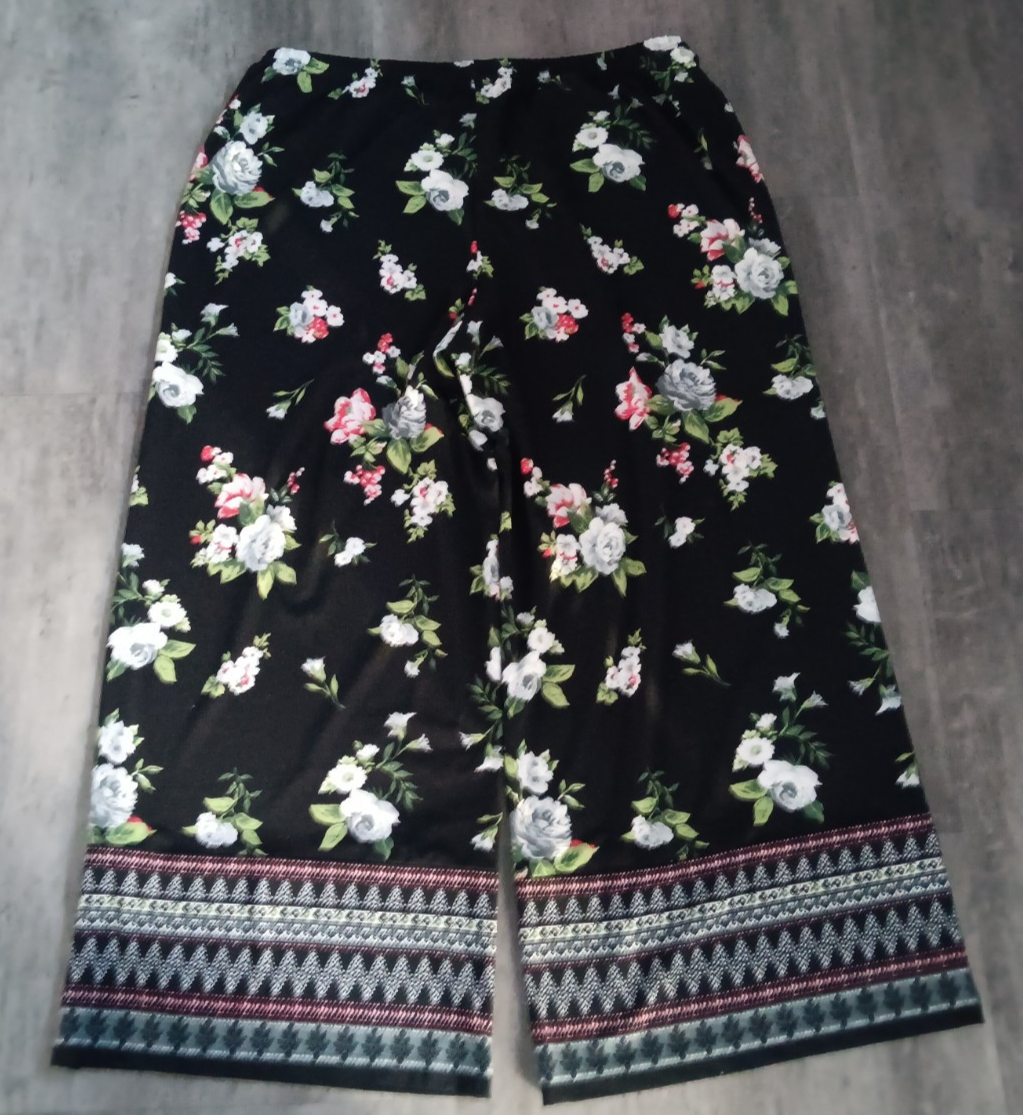 Joan Rivers Regular Mixed Print Floral Pull-On Palazzo Pants Black Size LP