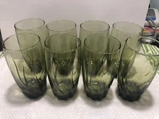 8 Vintage Libbey tea/water glasses Green Swirl