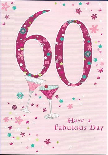 60TH FEMALE BIRTHDAY GREETING CARD 7"X5" COCKTAILS