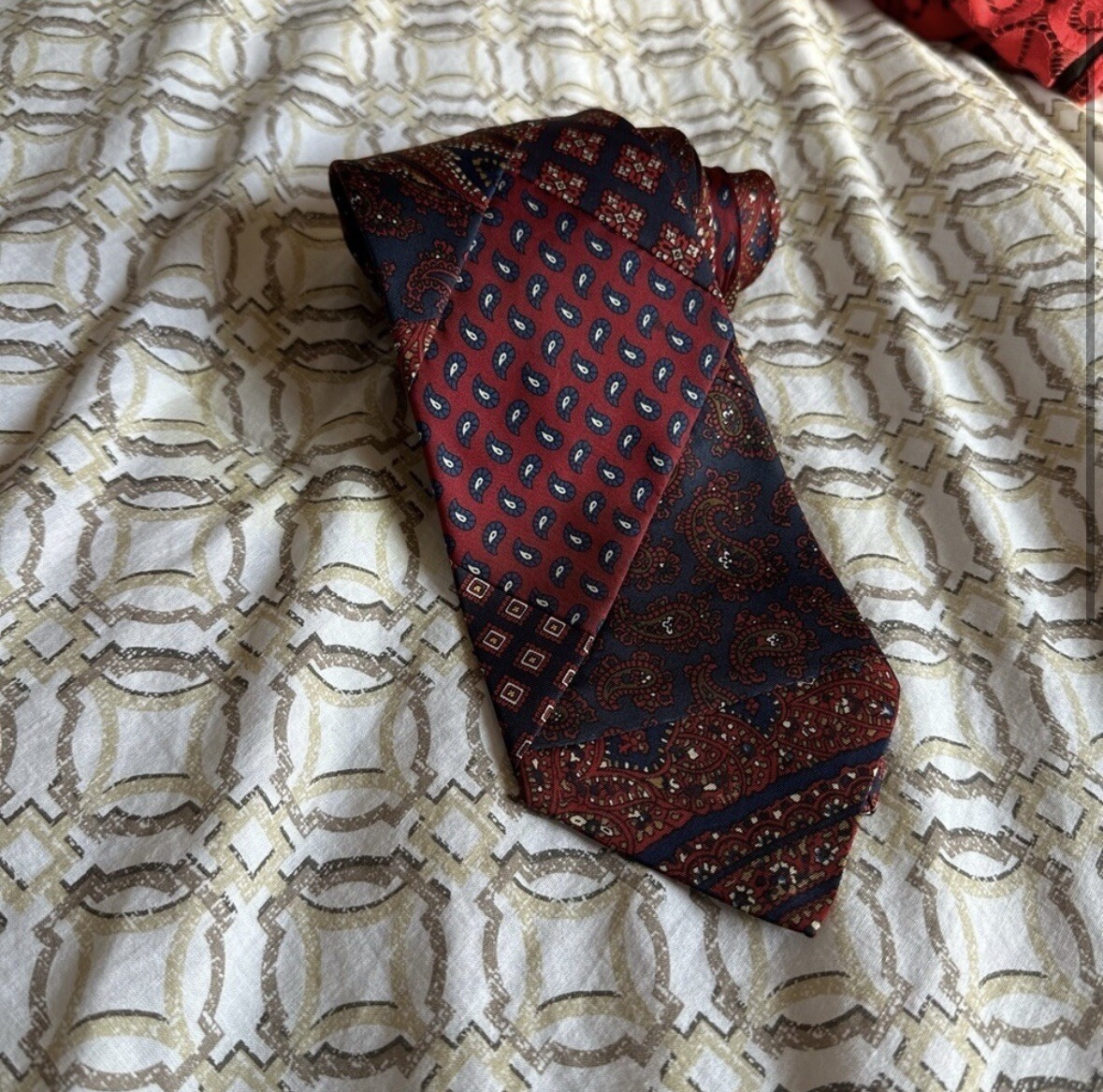 Robert Talbott Tie Patchwork Unique Red Hand Sewn… - image 2