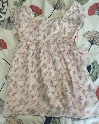 Lulus size XL pink floral puff sleeve bow mini dress never worn before